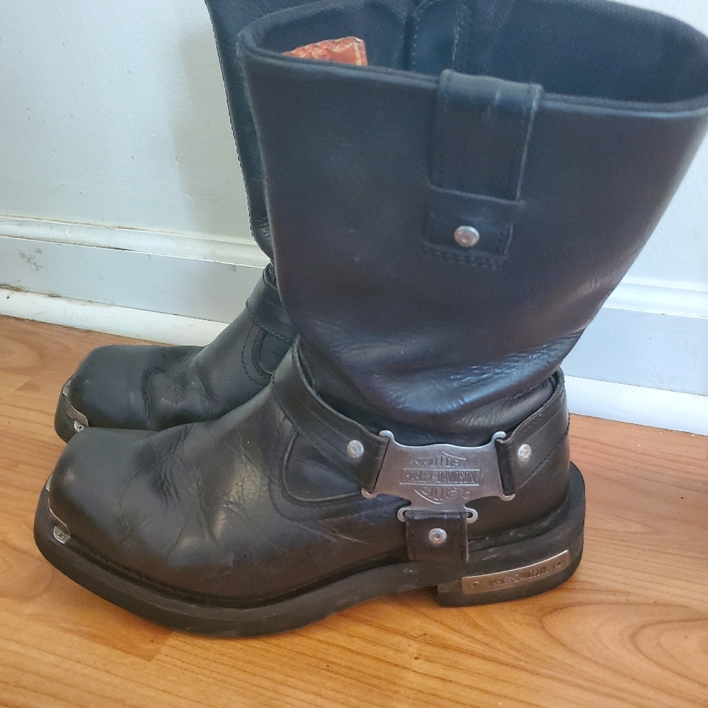 Harley Davidson D96149 Mens Black Leather Motorcycle Boots 10M - Picture 5 of 9